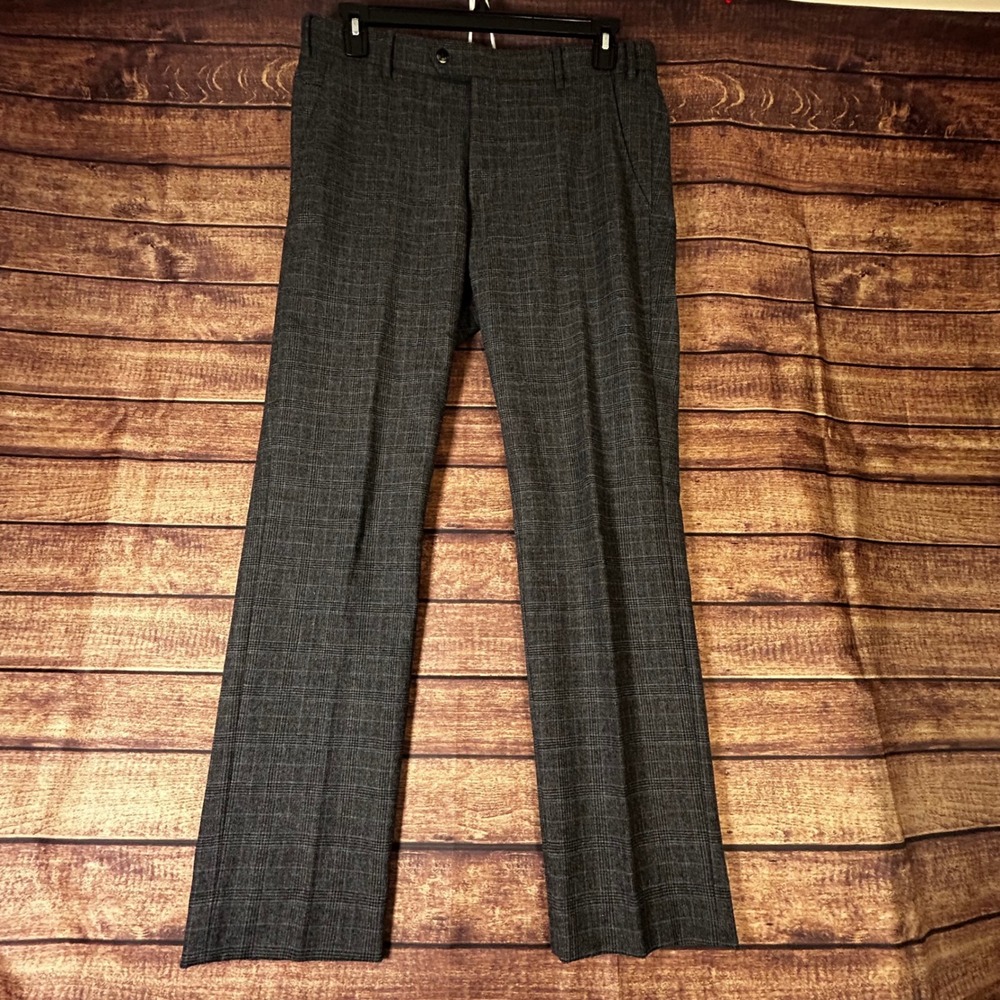 Meyer Bonn Mens Charcoal Gray Glen Plaid Dress Trousers Pants Size 52 36x31